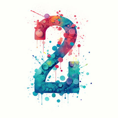 Number two, splash, red and blue colors, generative ai 