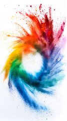 Colorful Powder Explosion in a Whirling Motion on White Background