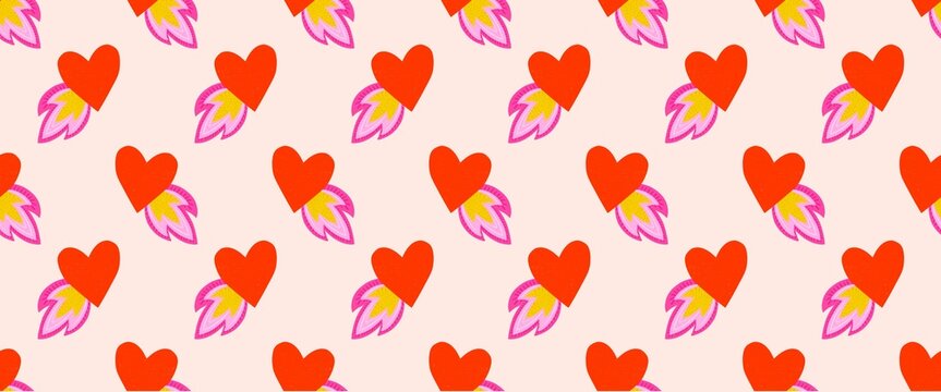 Falling in love, flying heart on fire, concept illustration