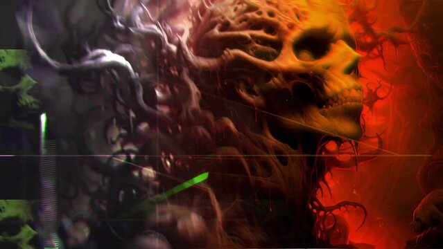 Abstract Horror Art with Surreal Skull and Eerie Faces