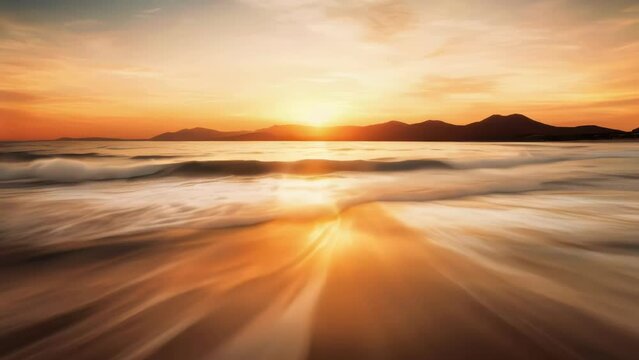 Beautiful sunset over the ocean on a sandy beach. Ideal for travel and relaxation concepts.