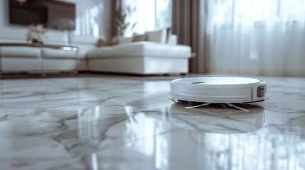 a robot vacuum cleaner performs cleaning in a bright house