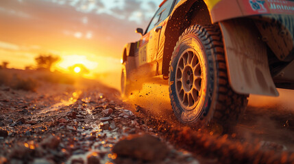 closeup of wheel in a countryside landscape with a muddy road