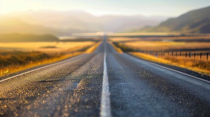 Empty Road Stretches Into the Distance, Captured with Slight Motion Blur to Convey Movement and Speed. Open Road Adventure Concept.