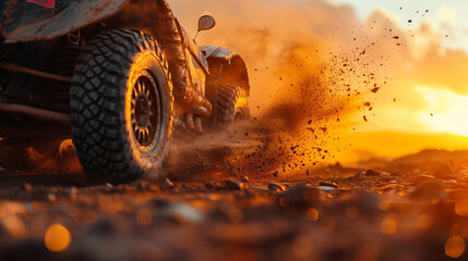closeup of wheel in a countryside landscape with a muddy road