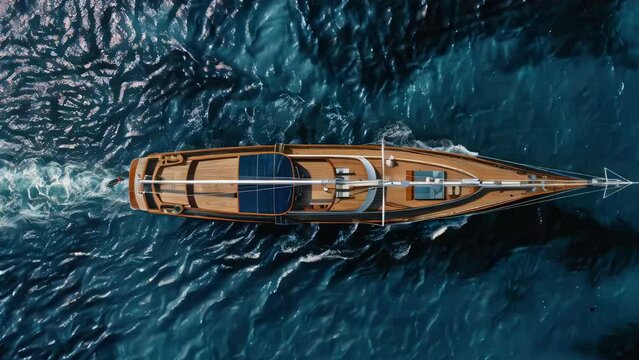Aerial view of a boat in the water. Suitable for travel and transportation concepts.