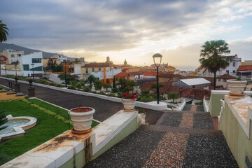 The most beautiful city of Tenerife is La Orotava. Colonial architecture of the Canary Islands at sunset.