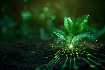 Using agricultural technologies for growing plants and scientific plants research concepts. Nature, technology and environment. Futuristic agriculture. Generative AI