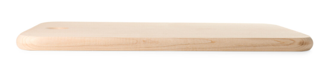 One wooden cutting board on white background