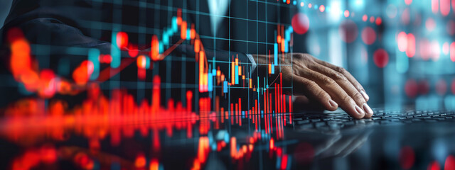 Stock exchange market chart, Stock market data on LED display. Business analysis cryptocurrency concept.