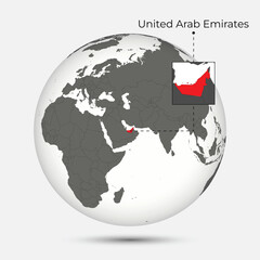 Map of UAE with Position on the Globe