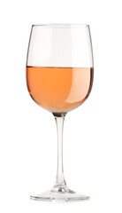Rose wine in glass isolated on white