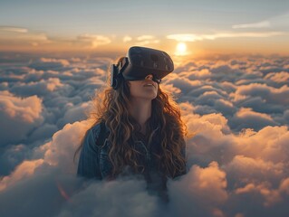 VR gamings immersive environments enable players to soar above the clouds - obrazy, fototapety, plakaty