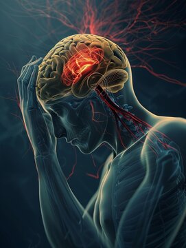 Describe the brain suffering from severe migraines.