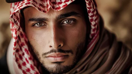 Foto op Plexiglas Portrait of an Arab man. Selective focus. © yanadjan