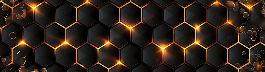 Abstract black background with a golden hexagonal pattern wallpaper with a geometric texture Generative AI