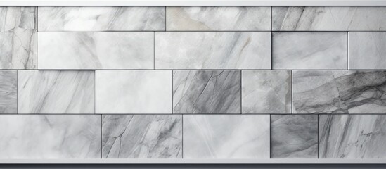 Abstract White and Gray Marble on White Background with Gray and White Granite Tiles Floor on Black Background. Wood Banners Graphics and Mosaic Decoration on Gray Background.