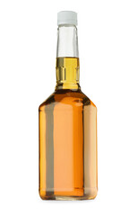 Whiskey in glass bottle isolated on white