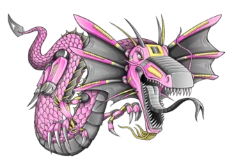 Fototapete Karikaturzeichnung pink robot cyborg dragon png art