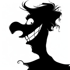 Black silhouette of a funny man's face.