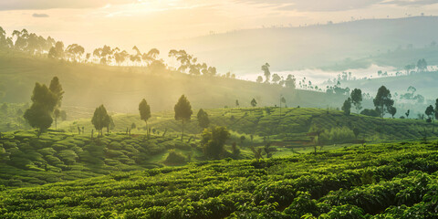 a green field with coffee trees - Powered by Adobe