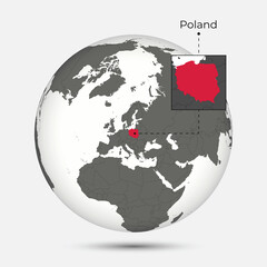 Fototapeta na wymiar Map of Poland with Position on the Globe