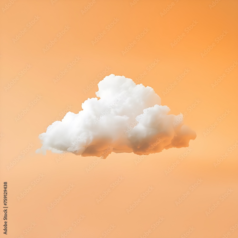 Aufkleber white 3d monochrome fluffy cloud isolated over an orange background. monochrome concept. 3d renderin