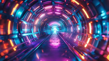 Explore the infinite possibilities of digital art with an abstract background showcasing a futuristic tunnel illuminated by an enchanting palette of blue purple - obrazy, fototapety, plakaty