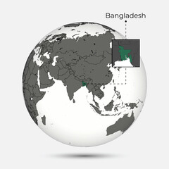 Map of Bangladesh with Position on the Globe
