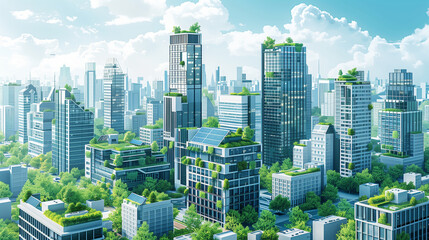 Cityscape with smart buildings - reduce carbon footprint in urban environments