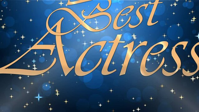 Best Actress Award in Gold on rich blue star studded background. Good for Award shows, drama, scripts, hollywood, prize, celebrity, cinema, glamour, winner. Easy to use.