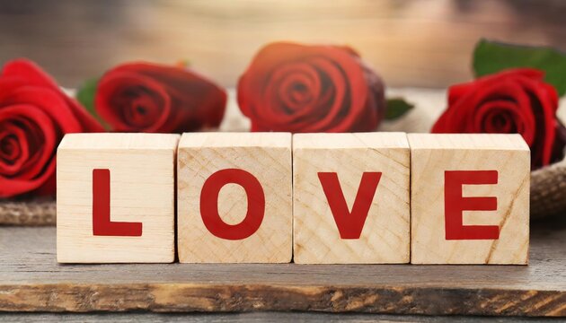 Generated image of word love on wooden cubes