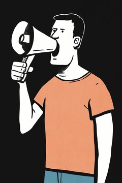 a man shouting through a megaphone