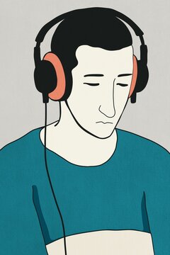 young man listening to sad music