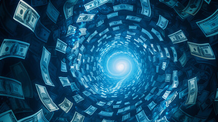 Finance as a swirling vortex of currency symbols - abstack background