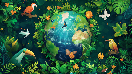 Celebrating Earth Day surrounded by a lush forest and diverse wildlife