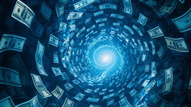 Finance as a swirling vortex of currency symbols - abstack background