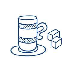 Mug and sugar. Hand drawn vector illustration