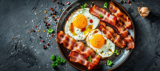 Classic Breakfast Delight, Sunny-Side-Up Eggs and Crispy Bacon