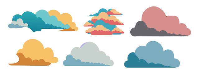 set of bright colour cloud png vector background Different shape cartoon bright clouds