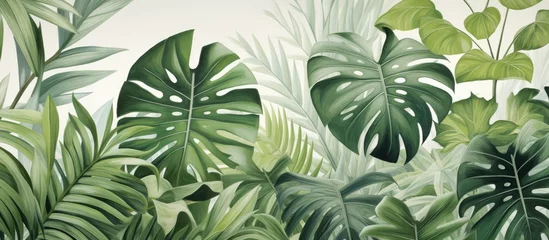 Zelfklevend Fotobehang Interior Design Artwork with Tropical Leaf Theme © Vusal