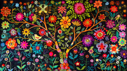 The folk art piece, "Chaos", showcases a raw and unique style with vibrant colors and intricate details.