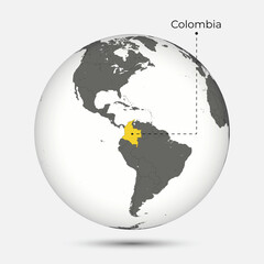 Map of Colombia with Position on the Globe