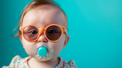 portrait of a baby with a pacifier. Selective focus.