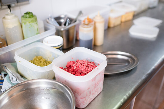 Raw beef meat ready to prepare steak tartare