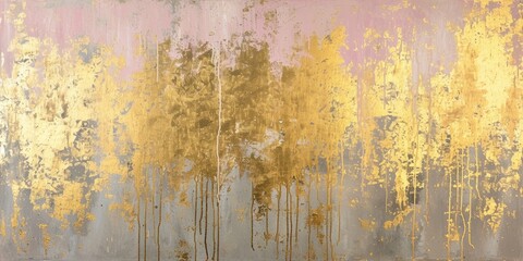 The abstract picture of the gold, pink bright colour that has been painted or splashed on the white blank background wallpaper to form the random shape that cannot be describe yet beautiful. AIGX01.