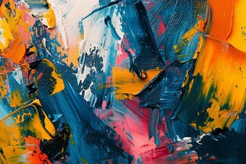 Fragment of artwork. Contemporary abstract painting with bold brushstroke. Abstract hand drawn multi color oil painting on canvas - obrazy, fototapety, plakaty