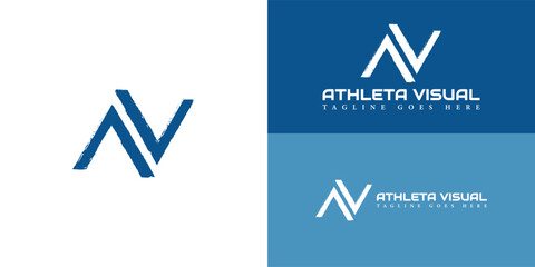 Abstract initial AV or VA letter initial monogram retro logo in blue and white color isolated on multiple background colors applied for personal sports branding logo design inspiration template