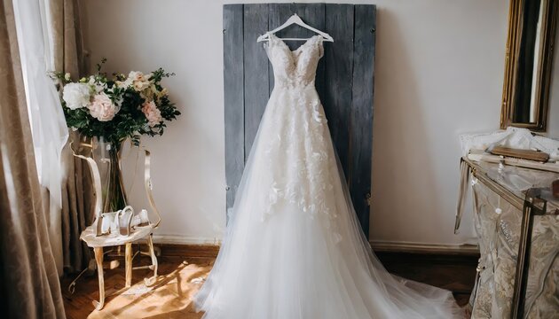 Generated image of wedding dress on the hanger 