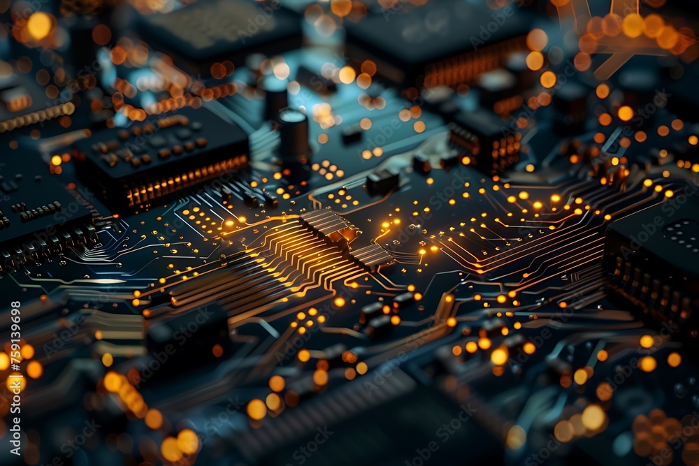 Aufkleber blue circuit board, 3d rendering of futuristic blue computer circuit board. generative ai